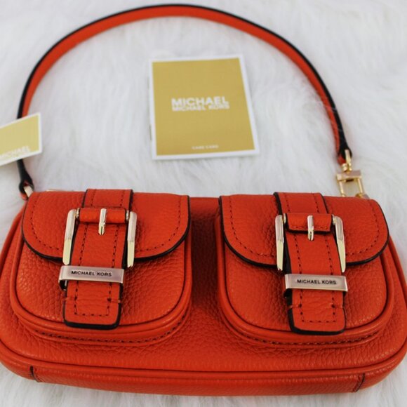 👜 Michael Kors Zoe Small Convertible Pouchette – Orange Punch – NWT - Picture 1 of 11